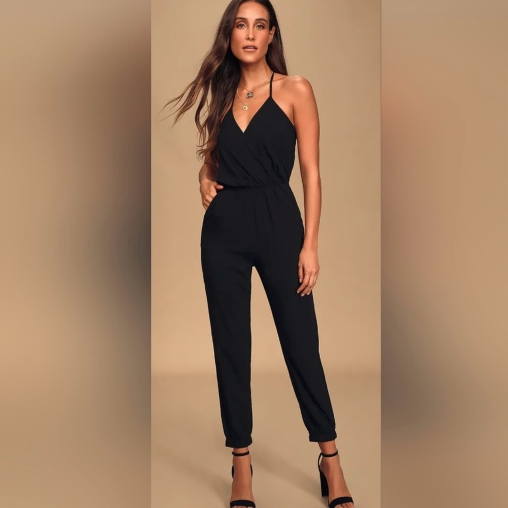 Lulu’s Learning to Fly Black Halter Jumpsuit